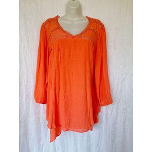 Studio JPR Top 2X coral lace embroidery peasant bohemian blouse